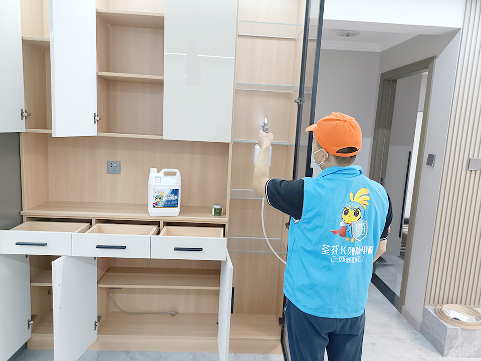 客厅储物柜喷枪施工治理甲醛